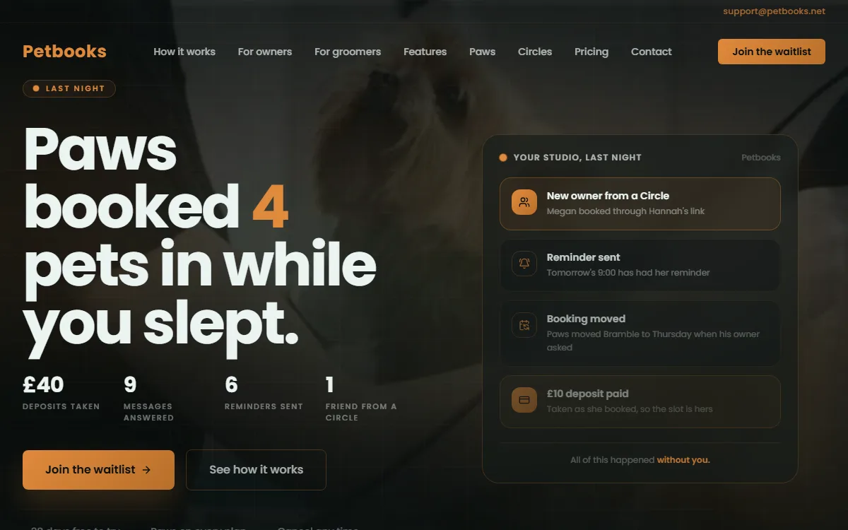 Petbooks — Pet grooming & animal care — homepage hero